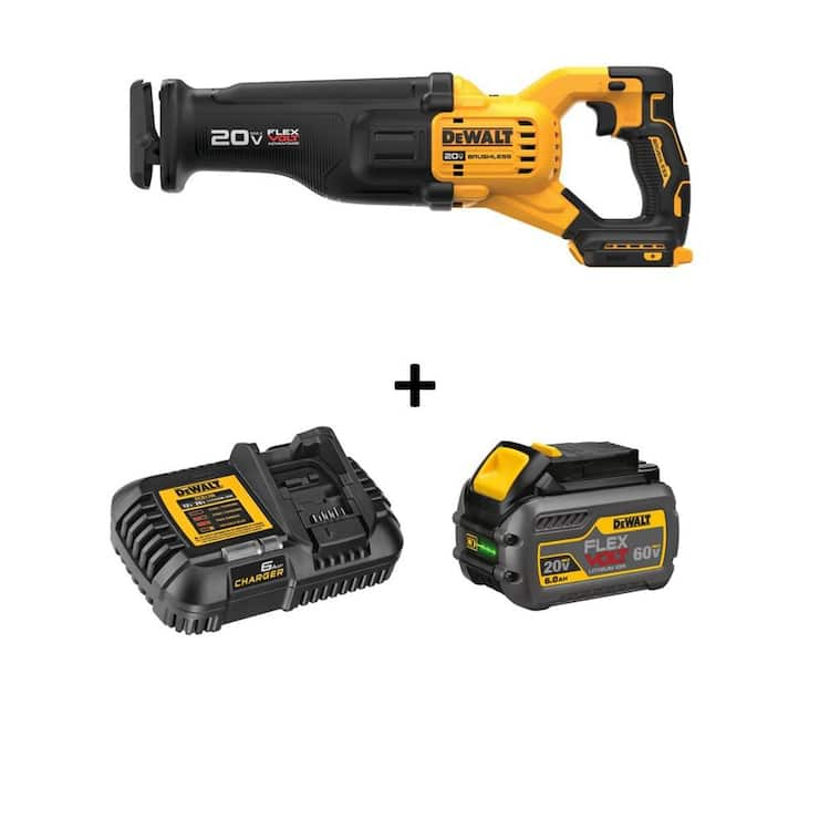 DEWALT 20V MAX Lithium Ion Cordless Brushless Reciprocating Saw with FLEXVOLT ADVANTAGE and (1) FLEXVOLT 6.0Ah Battery Kit