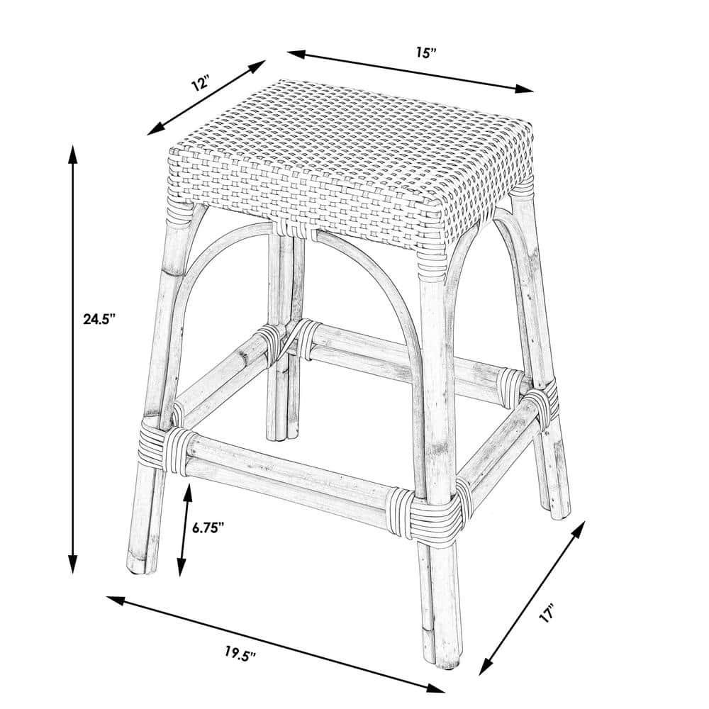 Black and Natural Rattan Backless Counter Stool with Wooden Footrest