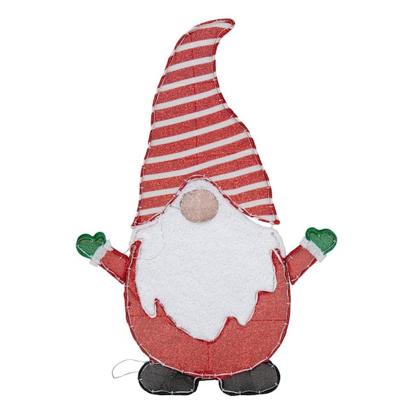 48.4 in. Christmas Lighted Gnome, 2D Tinsel Santa Gnome Outdoor Garden Yard Lawn Festive Holiday Decoration with Lights