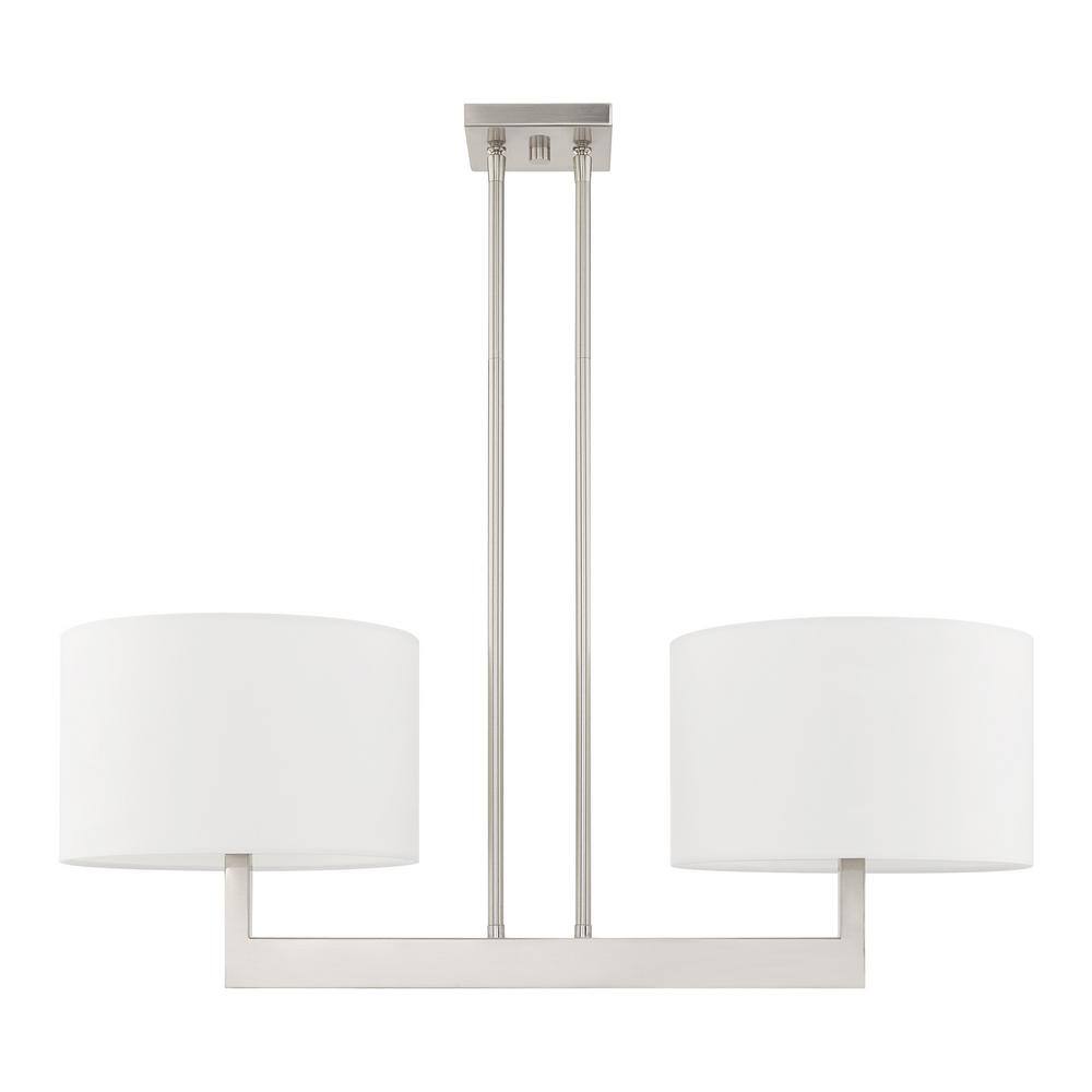 Brushed Nickel Contemporary 2-Light Drum Chandelier with Off-White Shade