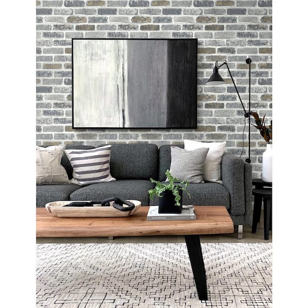 56 sq. ft. Steel Grey and Tan Vintage Faux Brick Unpasted Wallpaper Roll