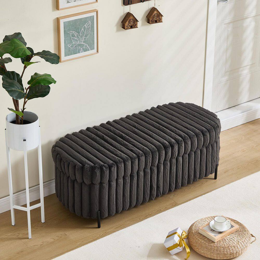 49 in. Charcoal Faux Fur Storage Bench /Bed Bench with Flip Top with Black Metal Legs for Living Room Bedroom Entryway price history on PriceWatchPro