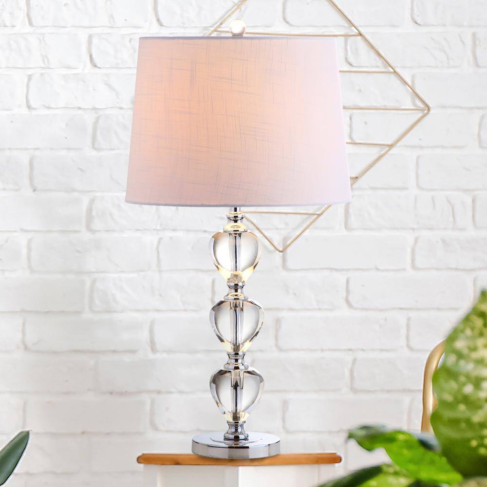 Clear Crystal and Steel 27" LED Table Lamp with Cotton Shade