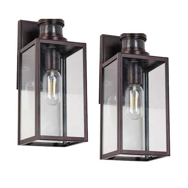 Jushua 1-Light Oil Rubbed Bronze Non-Motion Sensor Outdoor Hardwired Lantern Wall Sconce Light, No Bulbs Included (2-pack)