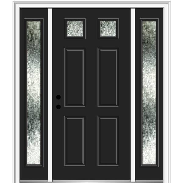 MMI Door Rain Glass 64 in. x 80 in. Right-Hand Inswing Black Fiberglass Prehung Front Door on 4-9/16 in. Frame