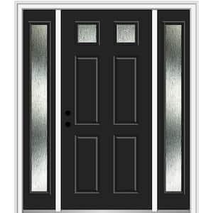 64 in. x 80 in. Right-Hand Inswing Rain Glass Black Fiberglass Prehung Front Door on 6-9/16 in. Frame
