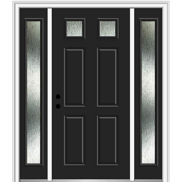 MMI DOOR 64 in. x 80 in. Right-Hand Inswing Rain Glass Black Fiberglass Prehung Front Door on 6-9/16 in. Frame