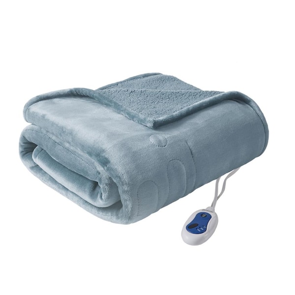 Beautyrest Heated Microlight to Berber Blue 60 in. x 70 in. Throw