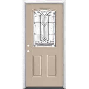 36 in. x 80 in. Chatham Camber Top Half Lite Right-Hand Painted Smooth Fiberglass Prehung Front Door with Brickmold