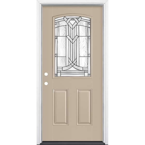 Masonite 36 in. x 80 in. Chatham Camber Top Half Lite Right-Hand Painted Smooth Fiberglass Prehung Front Door with Brickmold