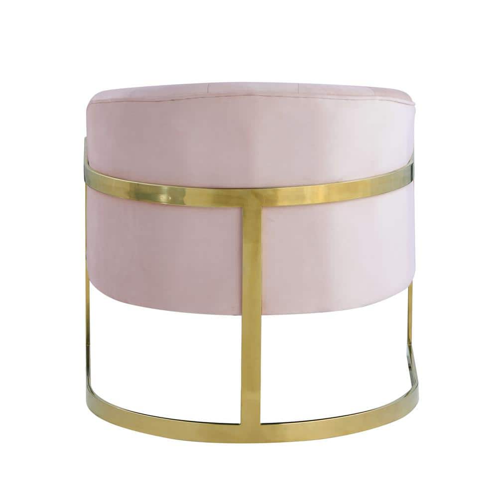 Glamorous Pink Velvet Barrel Accent Chair with Gold Accents