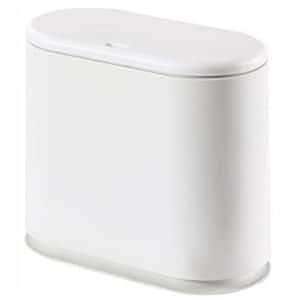 2.1 Gal. Slim Bathroom Plastic Trash Can with Press Top Lid in. White
