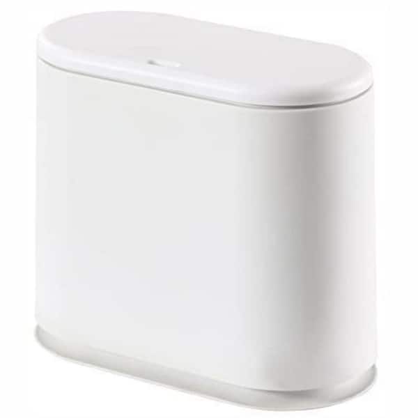 Dracelo 2.1 Gal. Slim Bathroom Plastic Trash Can with Press Top Lid in. White