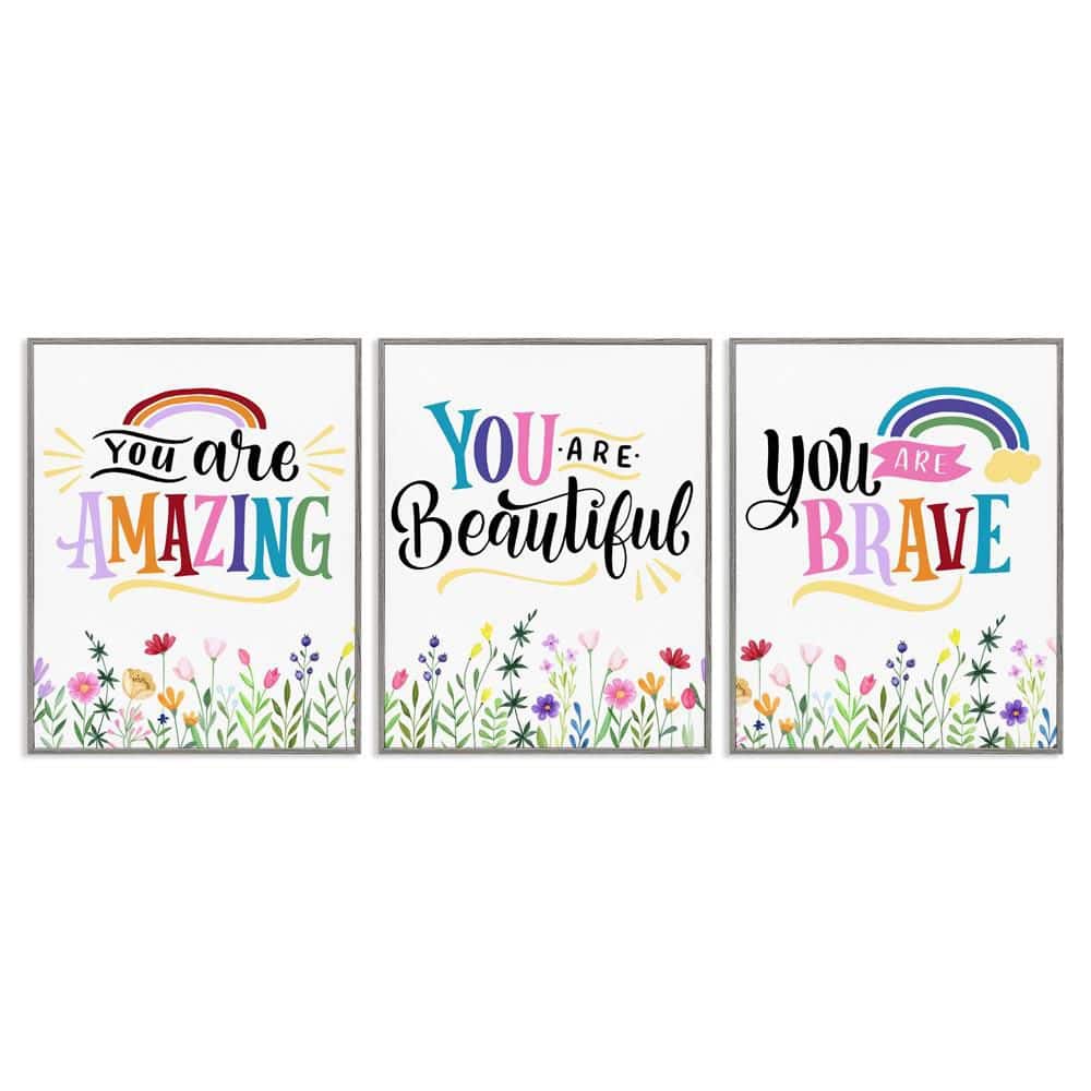 Confidence Sentiments with Florals by Kim Allen 3 Piece Gray Framed Typography Giclee Art Print 20 in. x 16 in. price history on PriceWatchPro