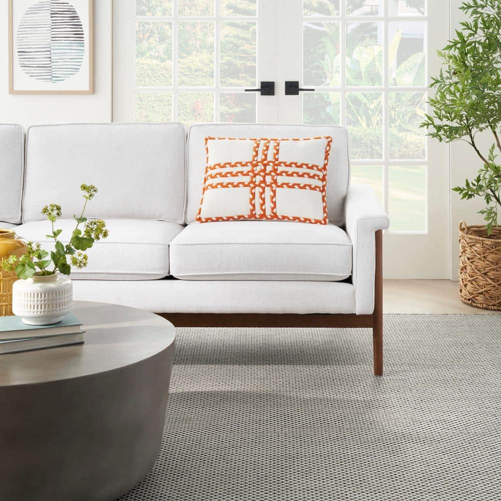 Orange and White Braided Rectangular Outdoor Throw Pillow