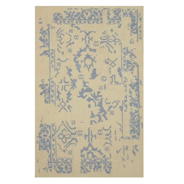 EORC Ivory 8 ft. x 10 ft. Handmade Wool Contemporary Flatweave Reversible Erased Rug Area Rug