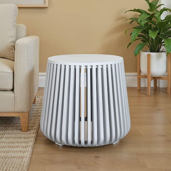 Cascade 24 in. White Slatted Round Bell Wood End Table