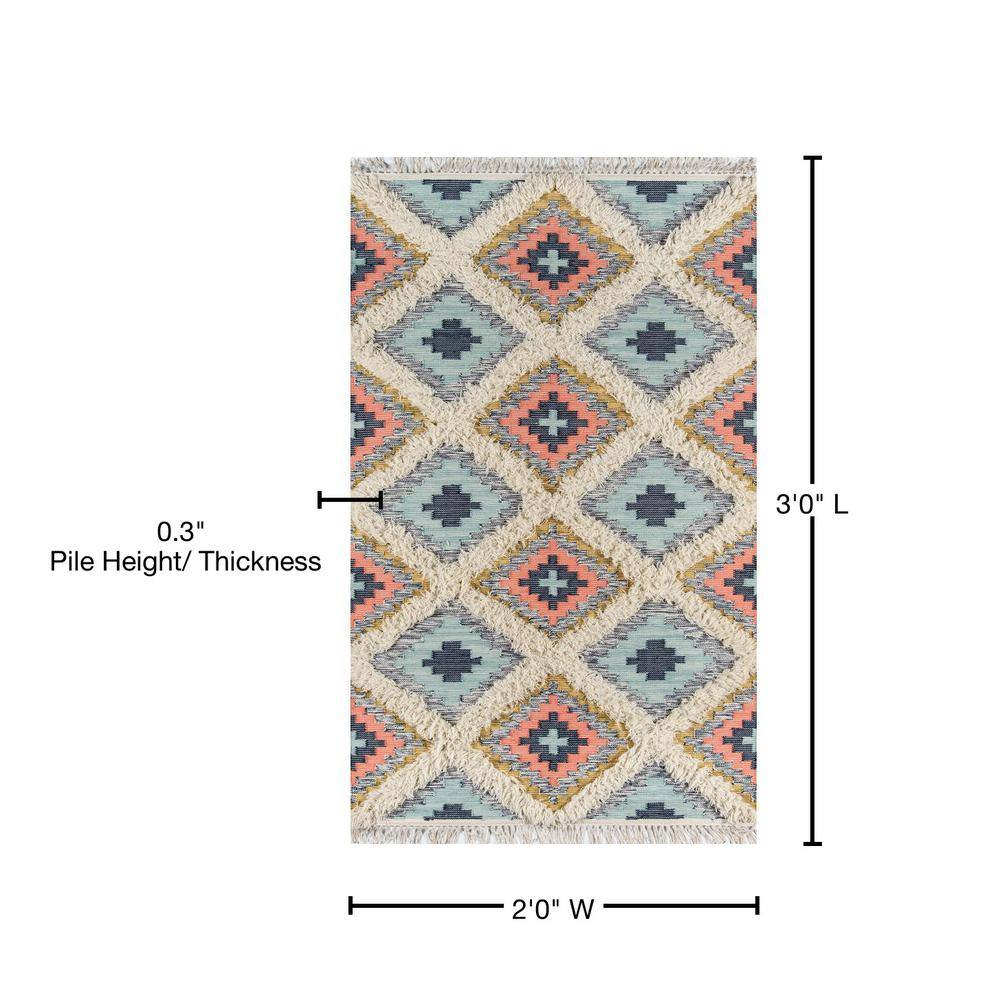 Handmade Blue Geometric Wool Rectangular Area Rug
