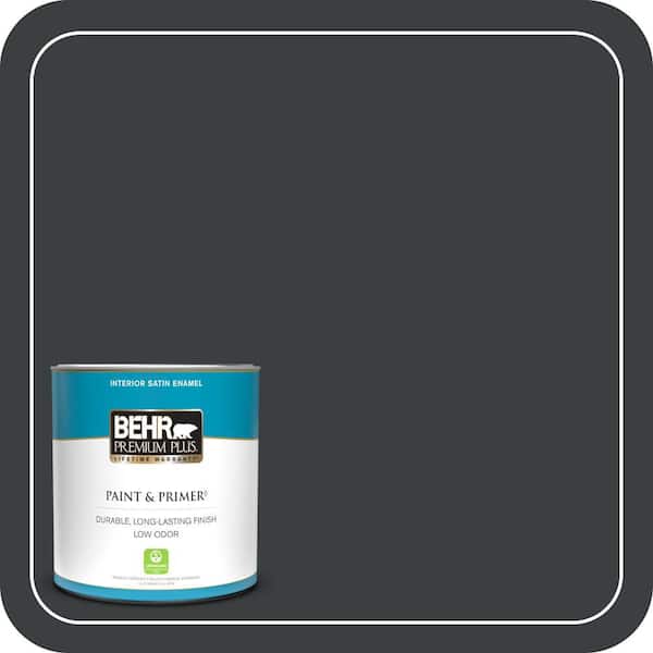 BEHR PREMIUM PLUS 1 qt. #ECC-25-3 Obsidian Stone Satin Enamel Low Odor Interior Paint & Primer