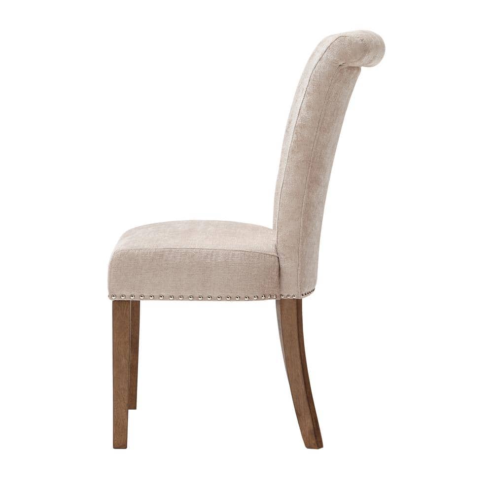 Cream Upholstered High Back Wood Side Chair Set