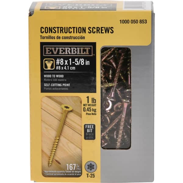 Everbilt #8 1-5/8 in. Star Flat-Head Wood Screws (1 lb.-Pack)