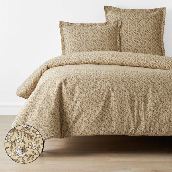 The Company Store Company Cotton Mini Floral Vine Ochre Full Cotton Percale Duvet Cover
