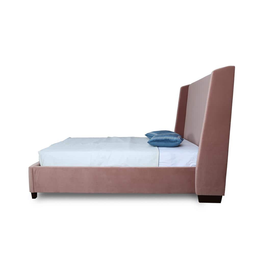 Blush Pink Velvet Upholstered Full/Double Bed with Curved Headboard
