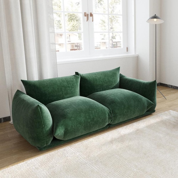 77.16 in. Square Arm 2-Piece Chenille Rectangle Modular Free Combination Sectional Sofa in Green