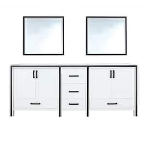 Ziva 84 in. W x 22 in. D White Double Bath Vanity without Top and 34 in Mirrors