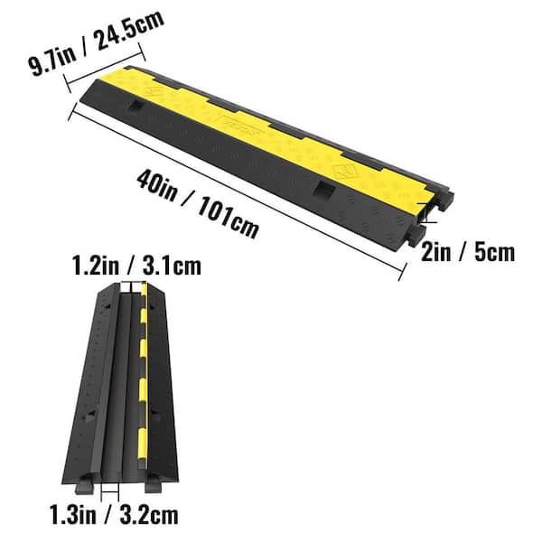 VEVOR Cable Protector Ramp, 4 Packs 2 Channels Speed Bump Hump, Rubber Modular Speed Bump Rated 11000 lbs Load Capacity, Protective Wire Cord Ramp
