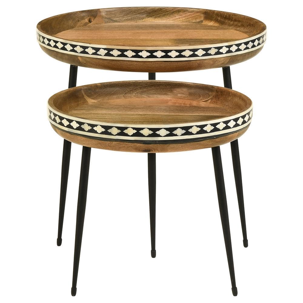 Ollie Round Brown Wood and Metal Nesting Tables
