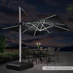 11 ft. Square Solar powered LED Patio Umbrella Outdoor Cantilever Umbrella Heavy Duty Sun Umbrella in Gray