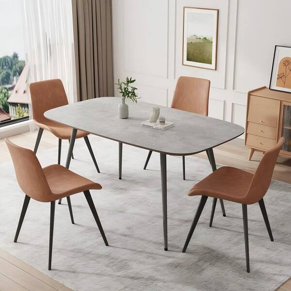 GOJANE 5-Piece Set of 4 Brown Chairs and Rectangular Dining Table