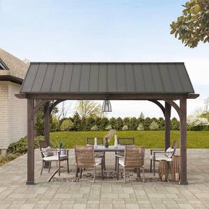 SummerCove Maple 12 ft. x 14 ft. Cedar Framed Gazebo with Brown Steel Hardtop Roof