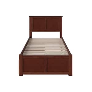 Madison Walnut Twin Solid Wood Storage Platform Bed with Flat Panel Foot Board and 2 Bed Drawers