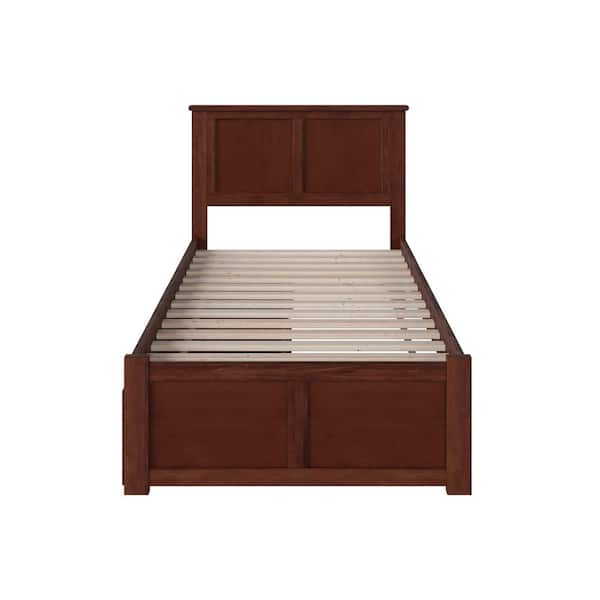 AFI Madison Walnut Twin Solid Wood Storage Platform Bed with Flat Panel Foot Board and 2 Bed Drawers