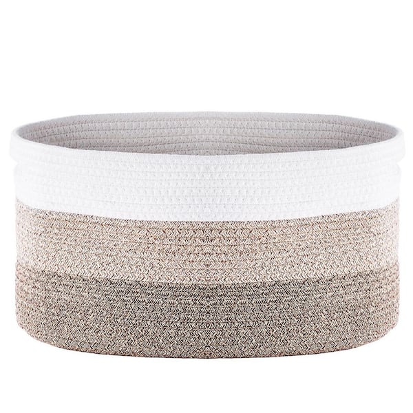 SKYSHALO Woven Basket, Brown, 15 in.x 9 in. Cotton Rope Basket,Decorative Basket Organizer Towel Hamper, 3 Packs Storage Basket