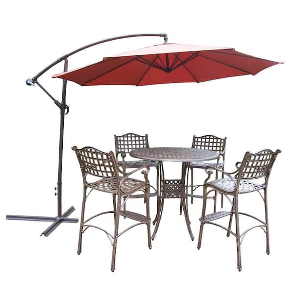 Oakland Living 6-Piece Aluminum Round Patio Bar Height Dining Set and Umbrella