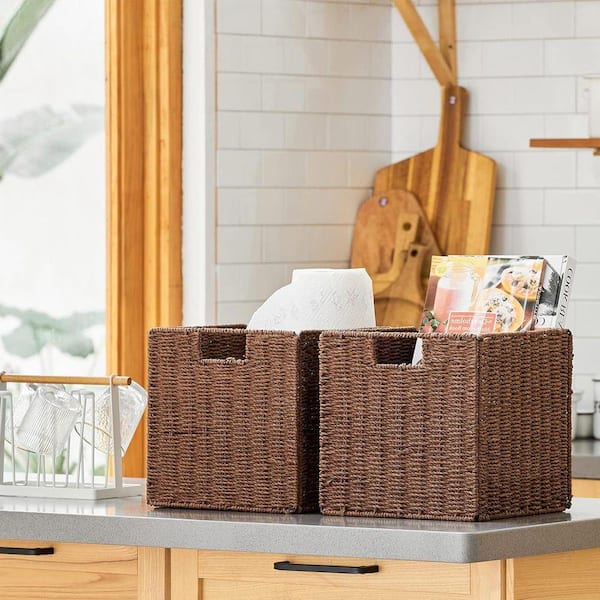 Brown 13 in. x 13 in. Paper Decorative Basket Set of 2 with