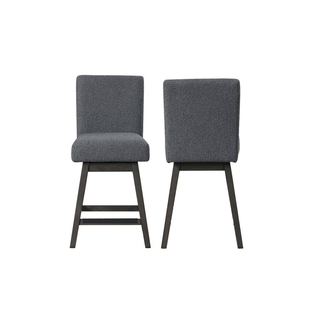 Gray Wood Counter Table with 6 Upholstered Swivel Chairs