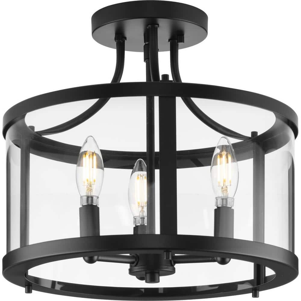 Gilliam 13" Matte Black Circular Semi-Flush Mount with Clear Glass