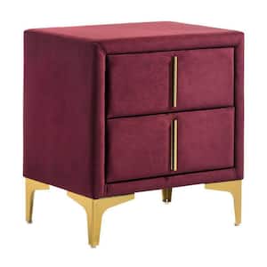 Red and Gold 2-Drawer 22.25 in. Vegan Faux Leather Nightstand