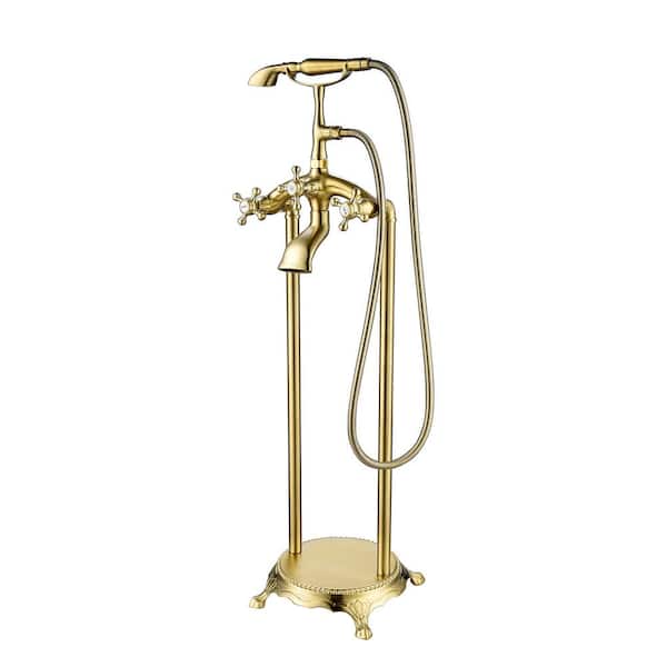 Unbranded 3-Handle Claw Foot Freestanding Tub Faucet with Hand Shower in Gold