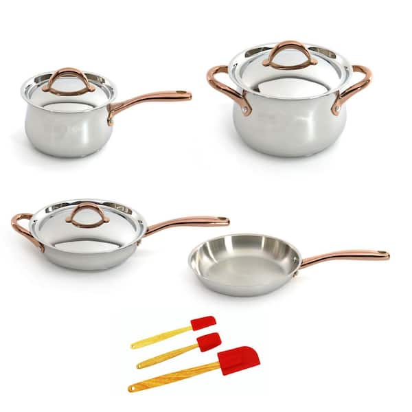BergHOFF Ouro Gold 10-Piece 18/10 Stainless Steel Cookware Set, SS Lids, Rose Gold Handles