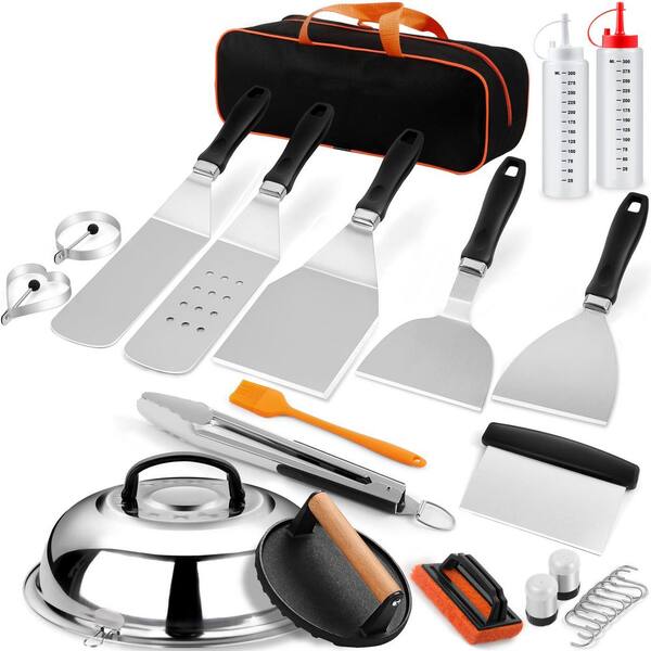 27-Piece Stainless Steel Griddle Kit, Hibachi Flat Top Grill Specialty Tool with Basting Cover, Burger Press Patty Maker