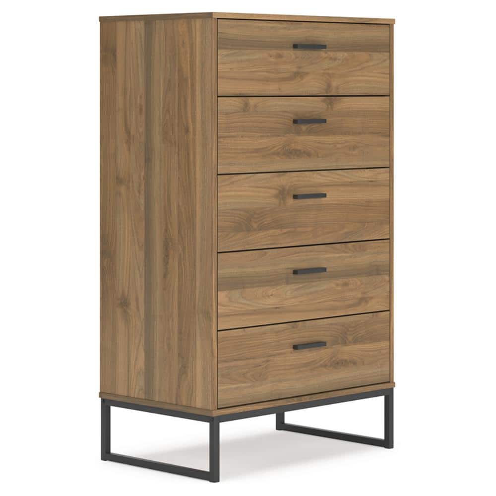 Deanlow 5-Drawer Brown Mid-Century Modern Chest