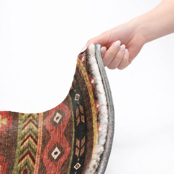 Dream Shag Premium Machine Washable Abstract ADS178 Brown 8 ft. x 8 ft. Round Rug
