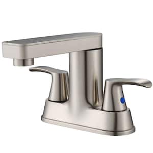 Minimalist 4 in. Centerset Double Handle 360-Degree rotation Bathroom Faucet with Drain kit Included in Brushed Nickel