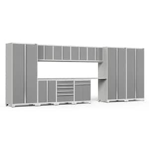 Pro Series 220 in. W x 84.75 in. H x 24 in. D 18-Gauge Welded Steel Garage Cabinet Set in Platinum (12-Piece)