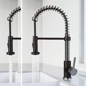 Edison Single Handle Pull-Down Sprayer Kitchen Faucet in Stainless Steel and Matte Black